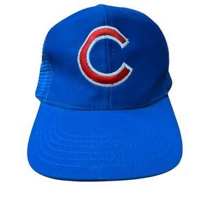 Vintage Chicago Cubs Blue Snap Back Mesh Trucker Hat Size M/L MLB Cubs DR Made‎